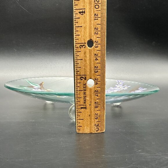 Hand Painted Glass Plate Bees Purple Flowers Decorative Floral Botanical Footed - Picture 9 of 9